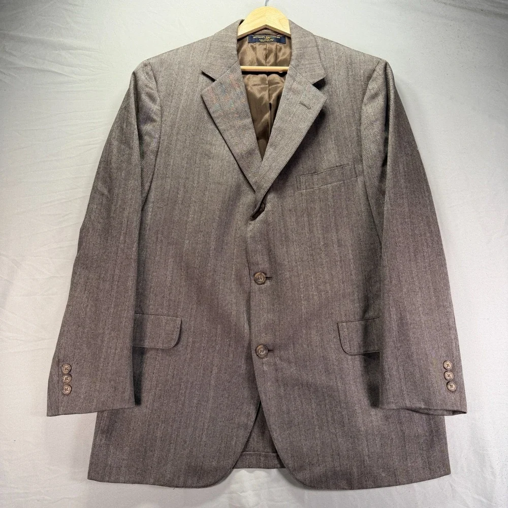 Vintage Brooks Brothers Blazer Mens 42R Gray Herringbone 3 Button Made in USA